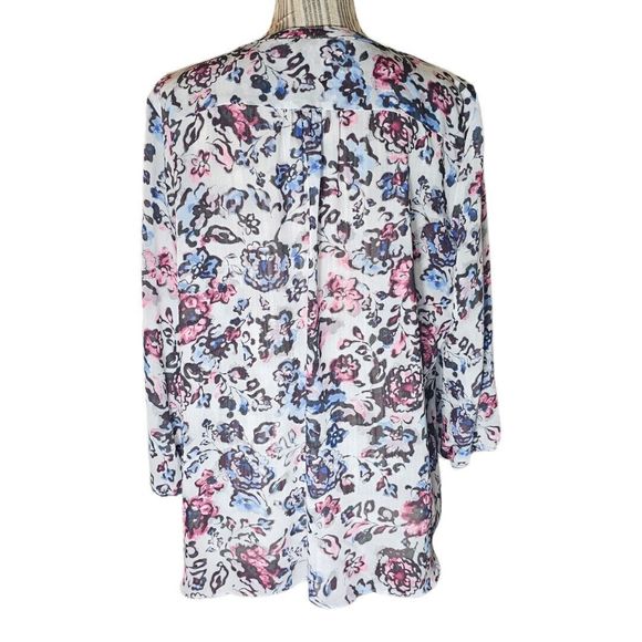 CHAPS Blouse Women's Size XL Multicolor Floral Print Split Neck Popover Top - Picture 2 of 8
